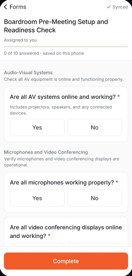 Filling a checklist with yes/no questions